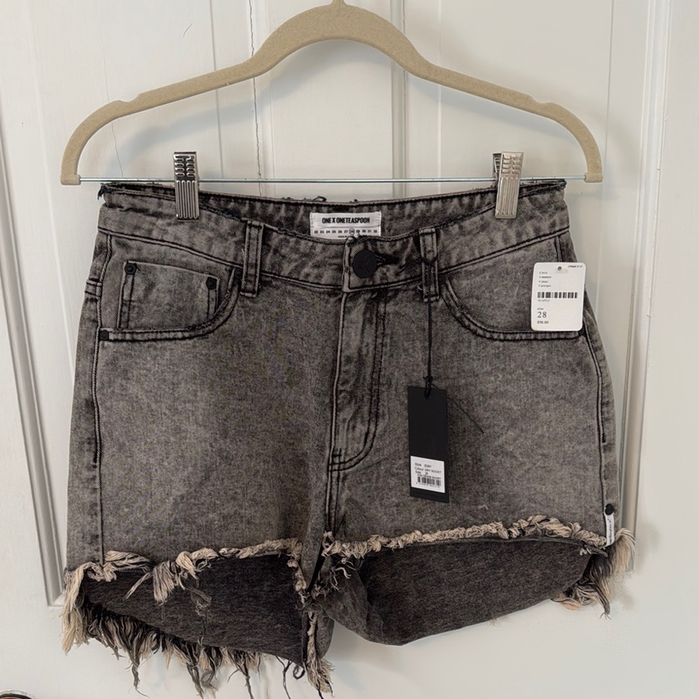 NWT One Teaspoon Gray Distressed Denim Shorts